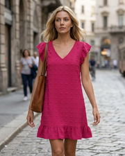 Chloé Damenkleid – Midikleid mit V-Ausschnitt, kurzen Ärmeln, Volants, A-Linien-Schnitt, Sommer