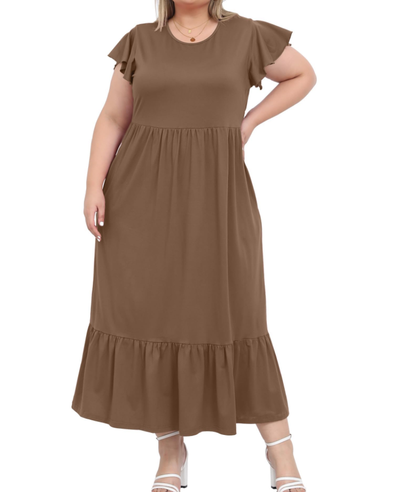 Hazel Damen Langkleid Große Größe – Kurze Ärmel & Taschen