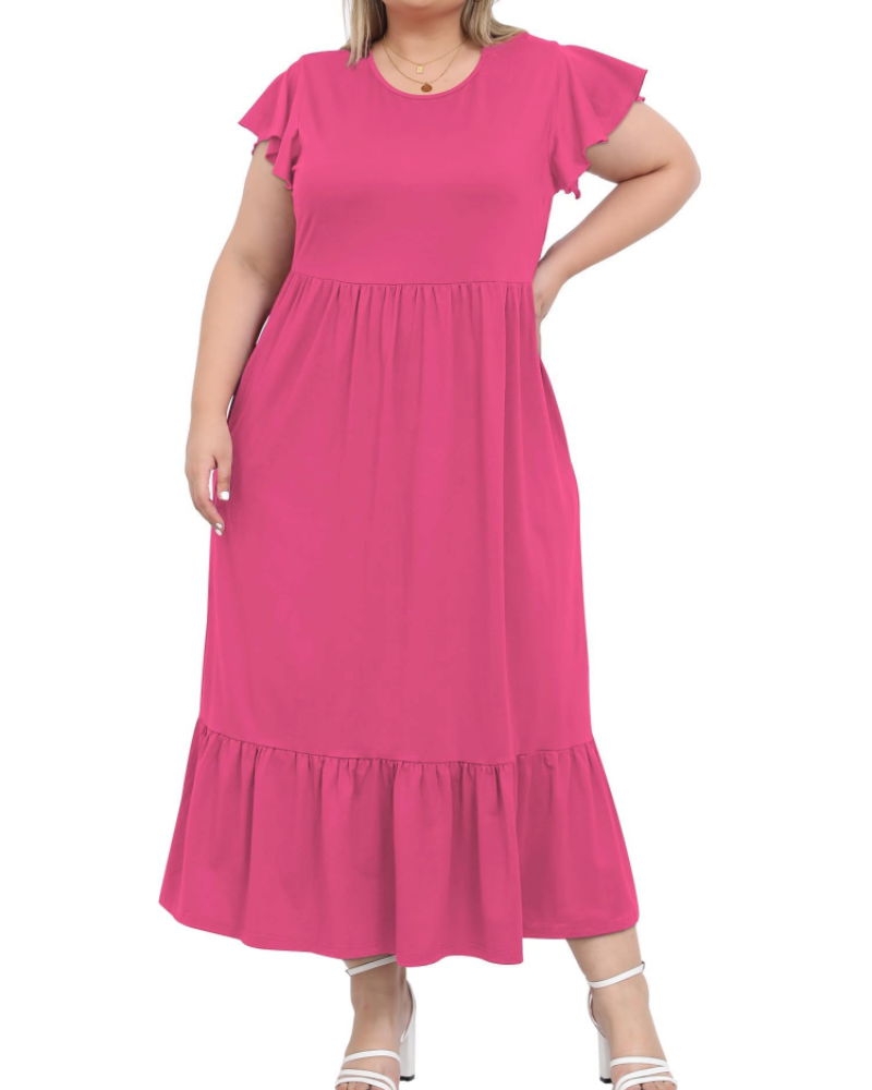 Hazel Damen Langkleid Große Größe – Kurze Ärmel & Taschen