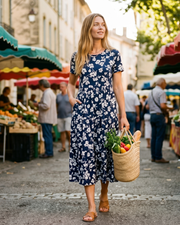 Vestido Midi Naomi Fleurie para Mujer – Vestido de Verano Trapecio con Volantes y Bolsillos