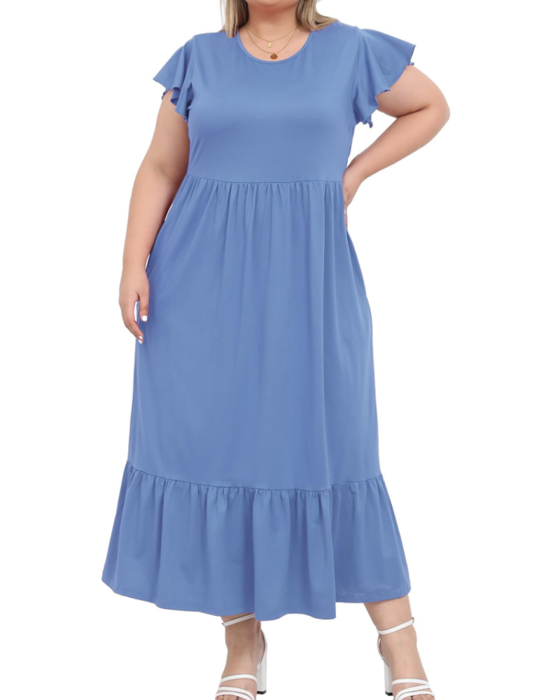 Hazel Damen Langkleid Große Größe – Kurze Ärmel & Taschen