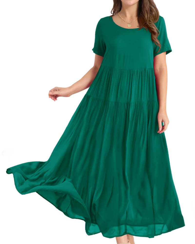 Rina Maxi Dress for Women – Bohemian Floral Cotton Dress with Round Neck & Pockets Summer
