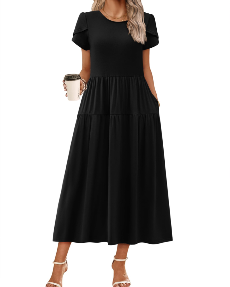 Rochie maxi boemă Olivia pentru femei – rochie lungă cu flori, croială A, cu buzunare