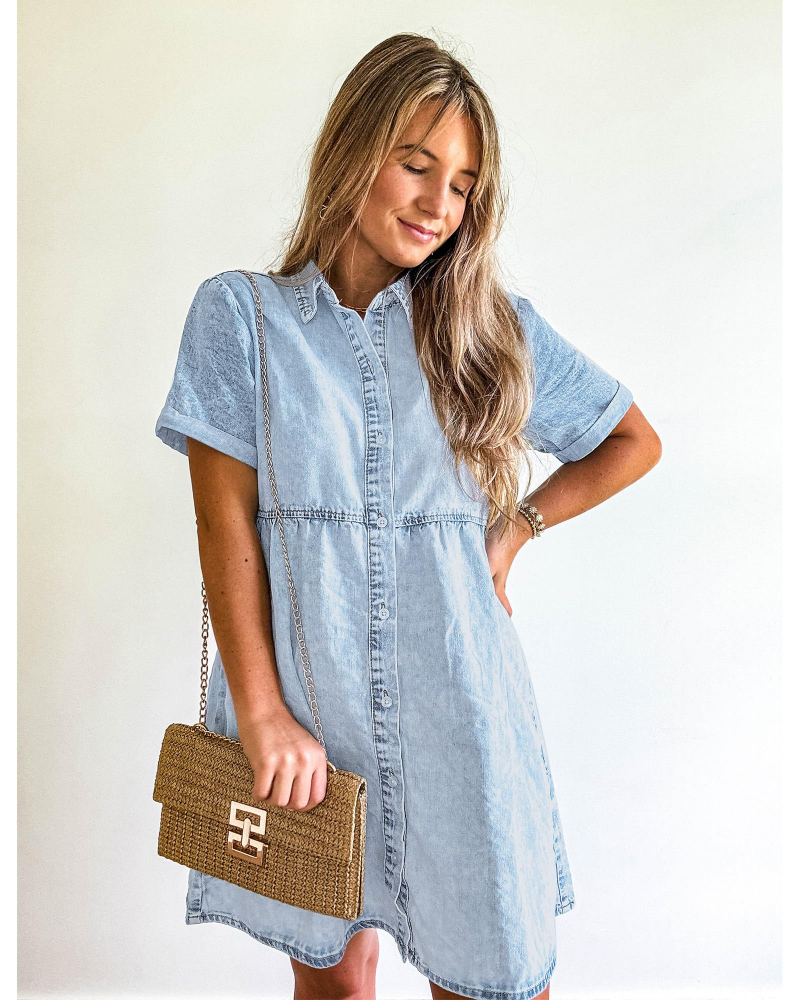 Vestito Camicia Donna in Denim Emma – Vestito Babydoll con Bottoni e Volant Sovrapposti