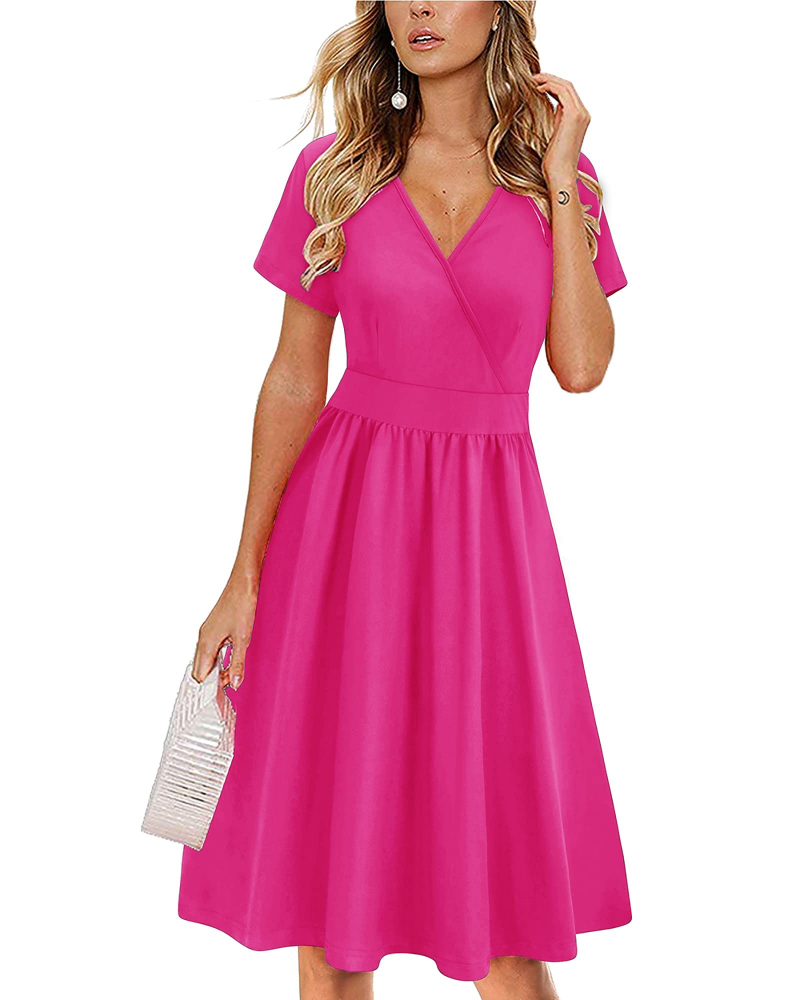 Sophia Robe Femme Été – Cache-Cœur Col V Longueur Genou avec Poches