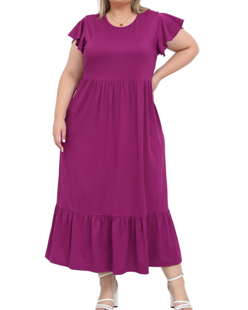 Hazel Damen Langkleid Große Größe – Kurze Ärmel & Taschen