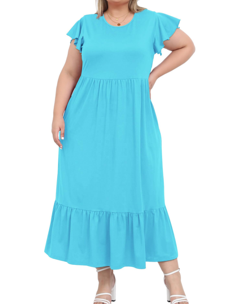 Hazel Damen Langkleid Große Größe – Kurze Ärmel & Taschen