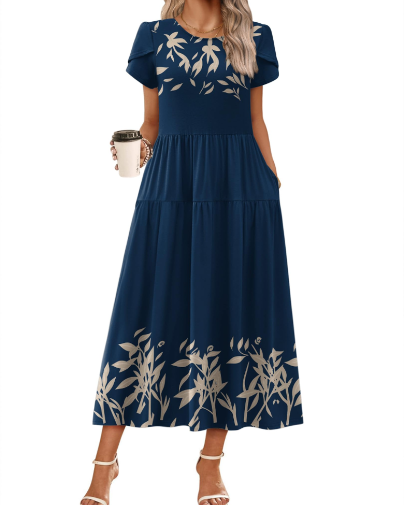 Rochie maxi boemă Olivia pentru femei – rochie lungă cu flori, croială A, cu buzunare