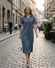 Rochie maxi polo Claire pentru femei – Rochie elegantă fără cute cu buzunare, confort de vară