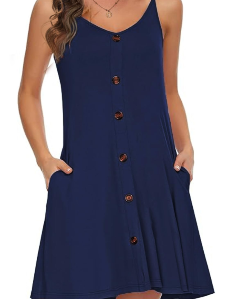Rochie de plajă pentru femei Odette – Rochie mini cu decolteu în V, bretele reglabile și buzunare