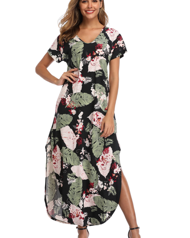 Blair Robe Maxi Femme Été – Florale Col Rond Fente & Poches