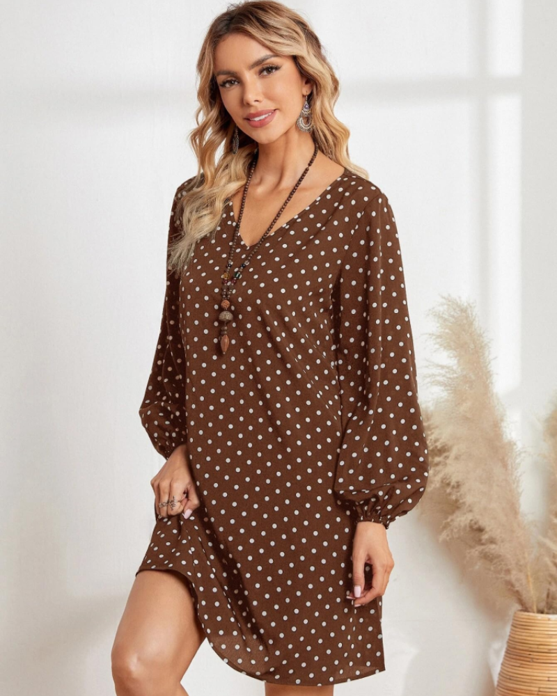 Helena Mini-Kleid für Damen mit Punkten – Leichtes V-Ausschnitt-Kleid mit langen Ärmeln