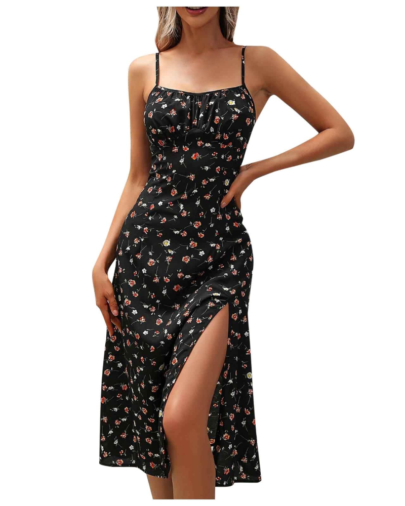 Sommerkleid für Damen Sophie – Ärmellos mit Punkten, Trägern und Schlitzen