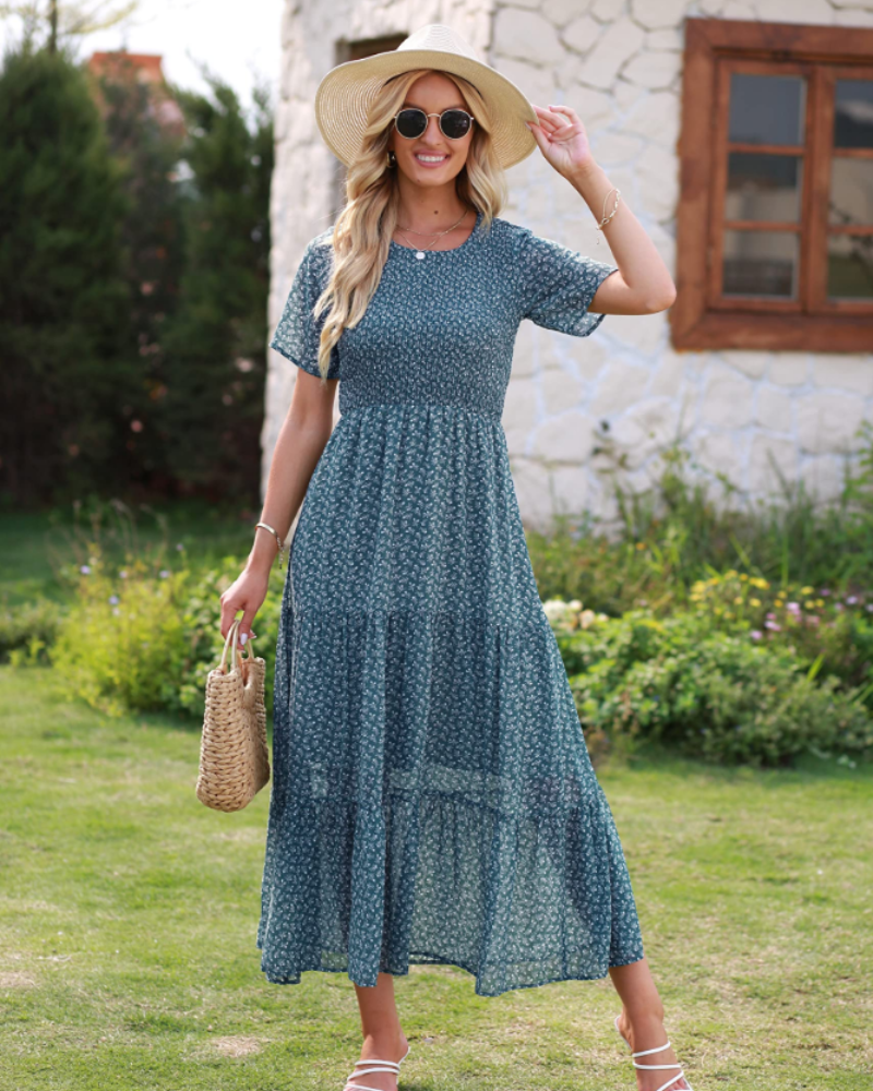 Nadia Maxi Haljina za Žene Ljeto – Cvjetni Boho s Nabranim Volanima