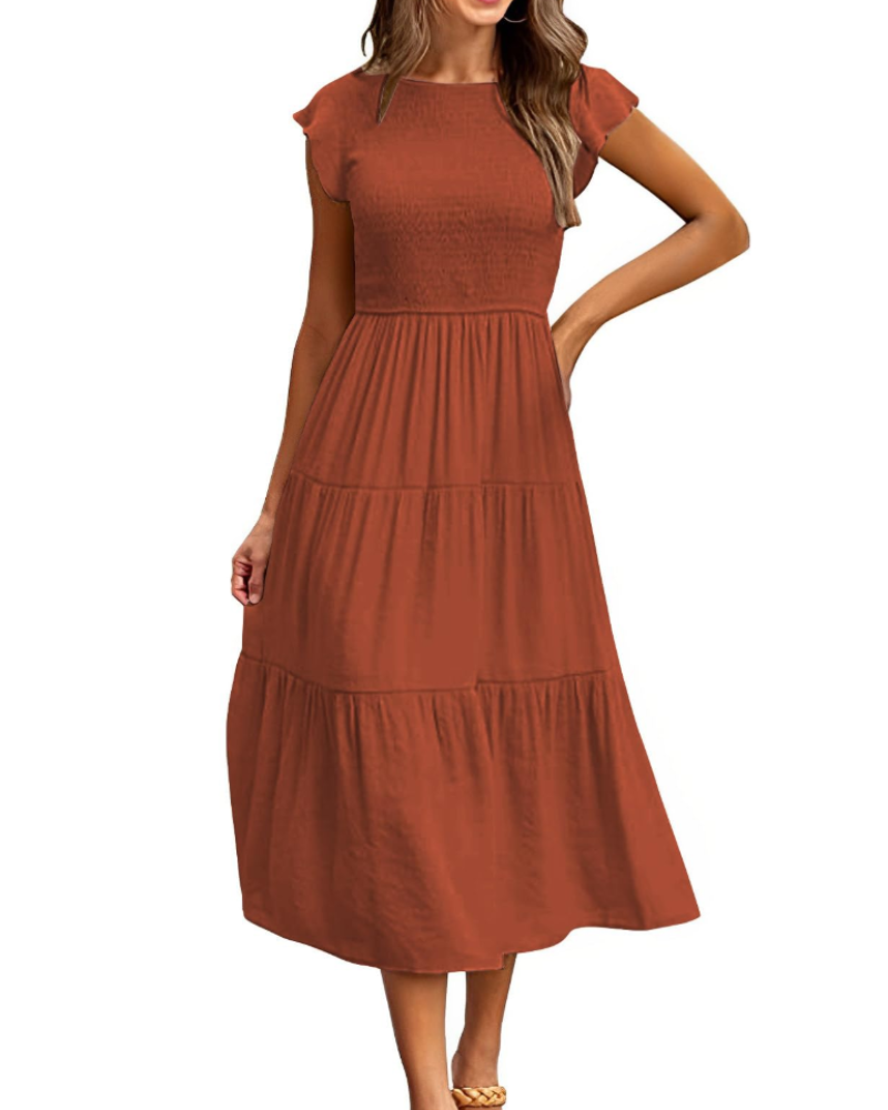 Plinky Robe Femme – Robe Été Volants Taille Élastique A-Line Mi-Longue