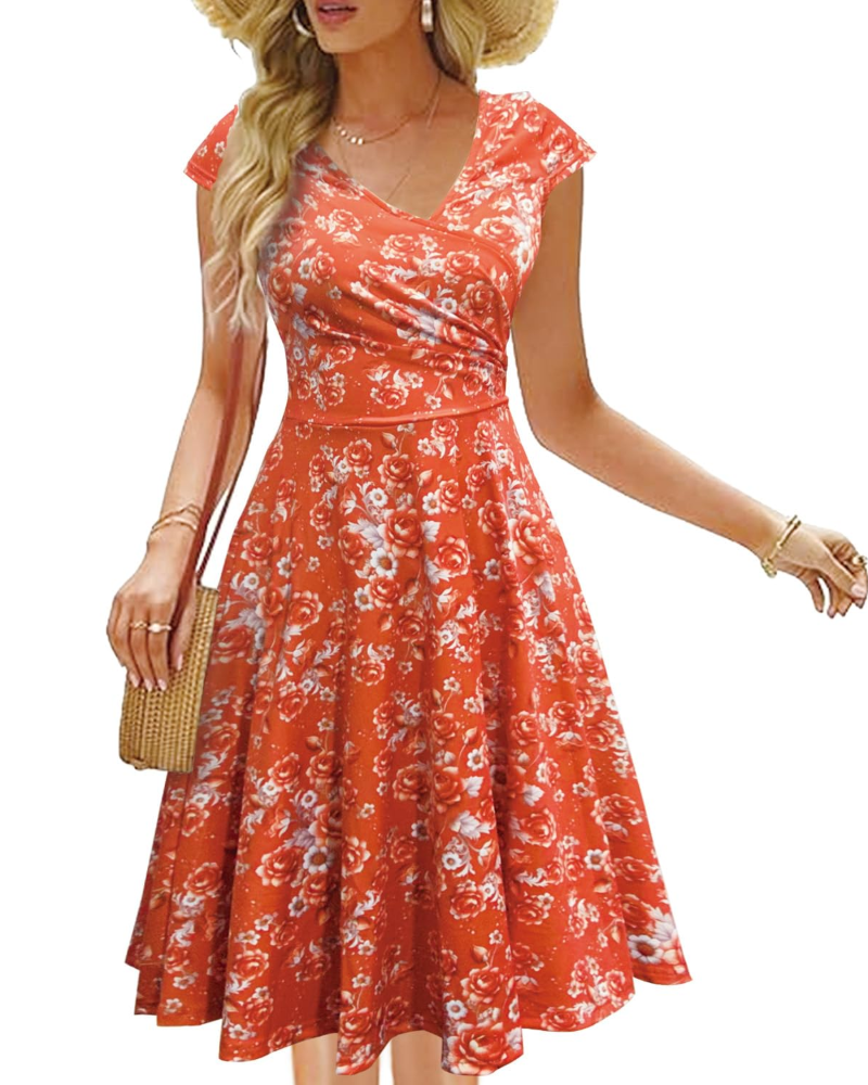 Vestito Midi Estivo da Donna Bell – Vintage Floreale, Scollo a V, Taglio A-Line