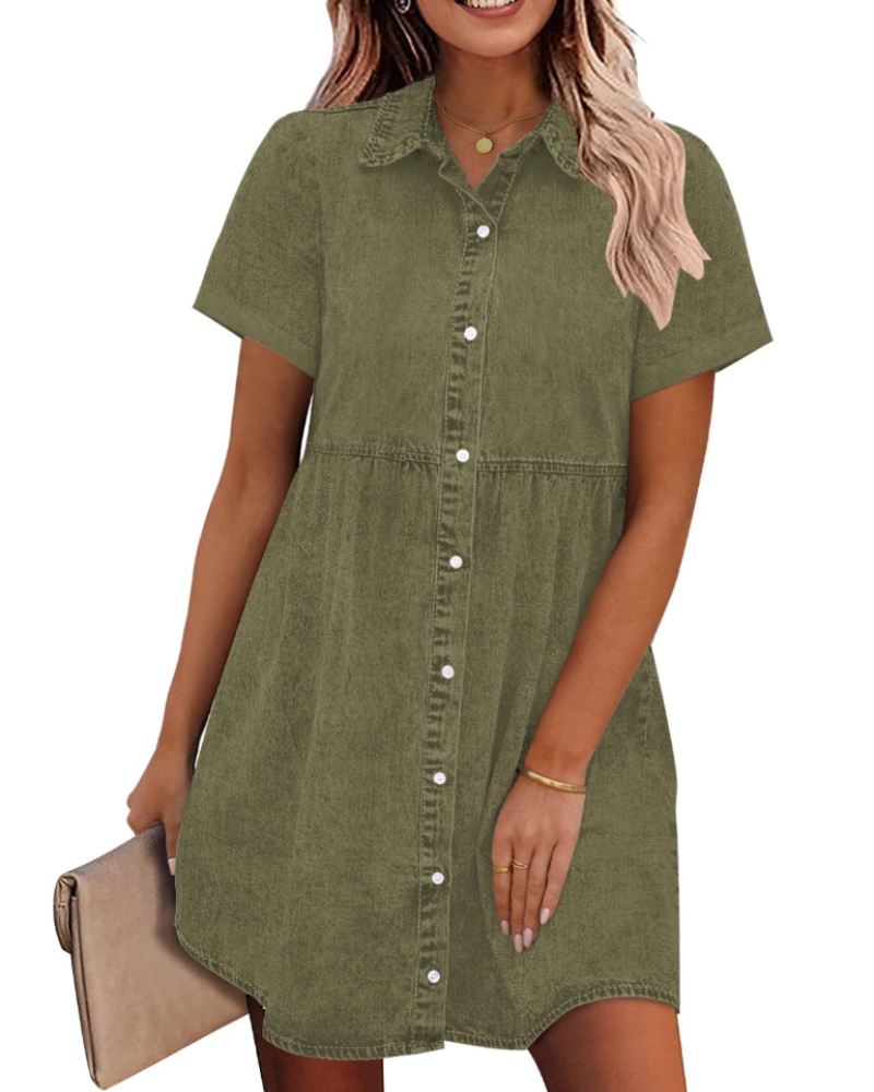 Vestito Camicia Donna in Denim Emma – Vestito Babydoll con Bottoni e Volant Sovrapposti