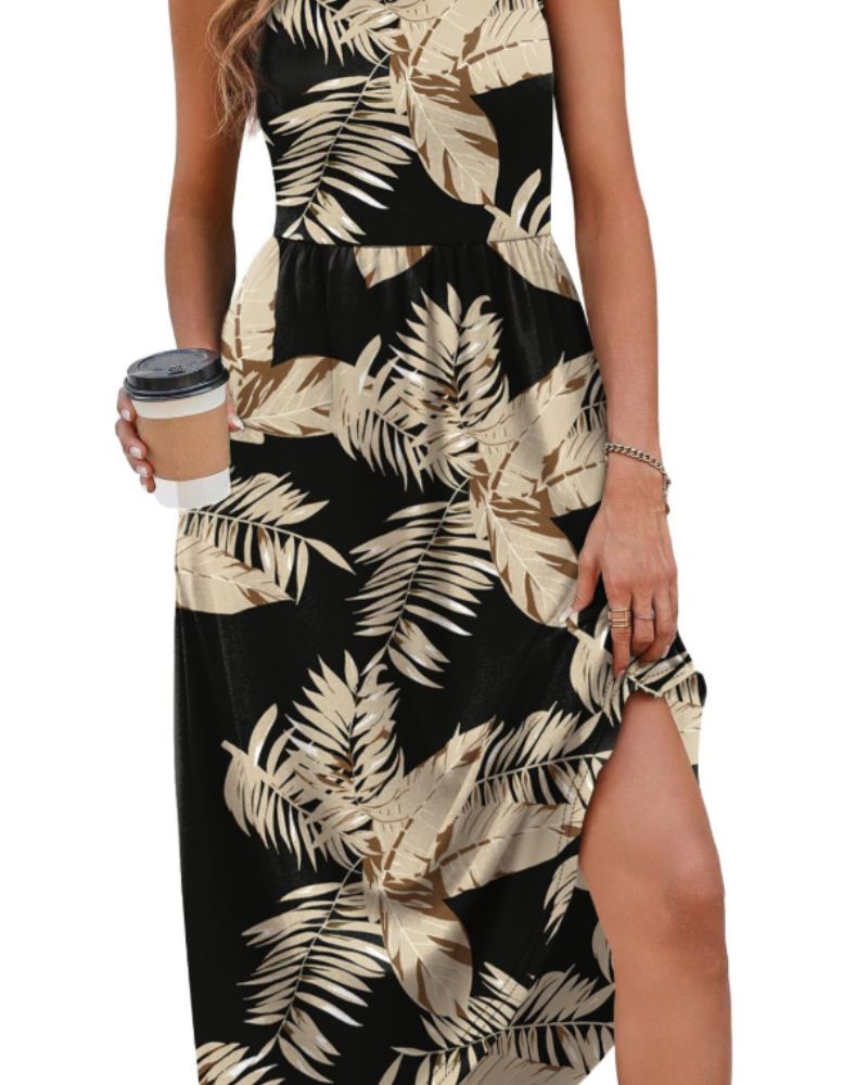 Clementine Robe d'Été Femme – Robe Midi Col U avec Poches Fluide