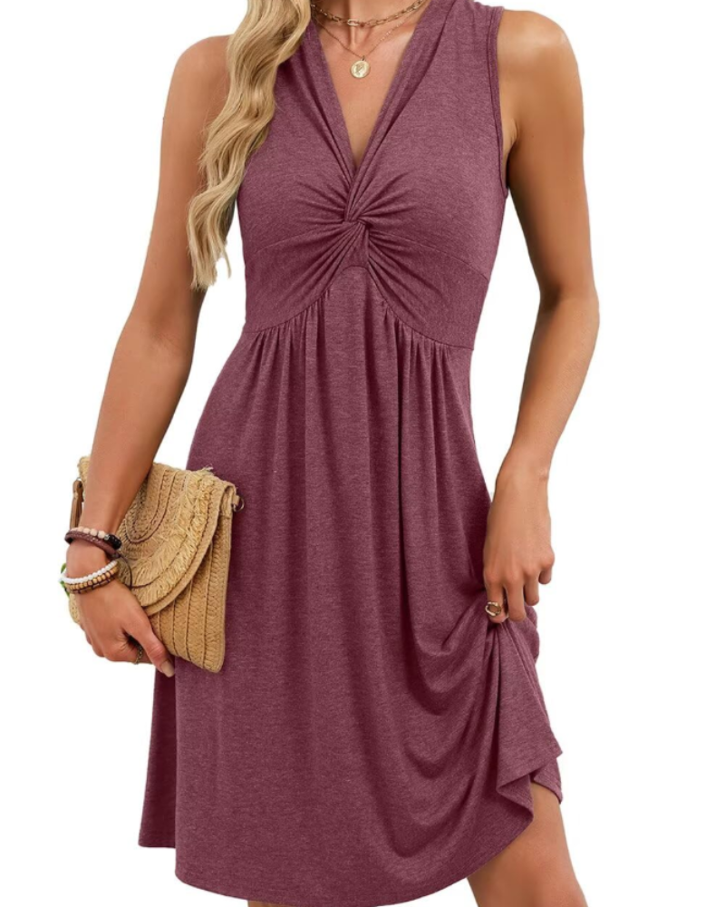 Natalie Mini Dress for Women V-Neck – Summer Dress with Front Knot A-Line Cut