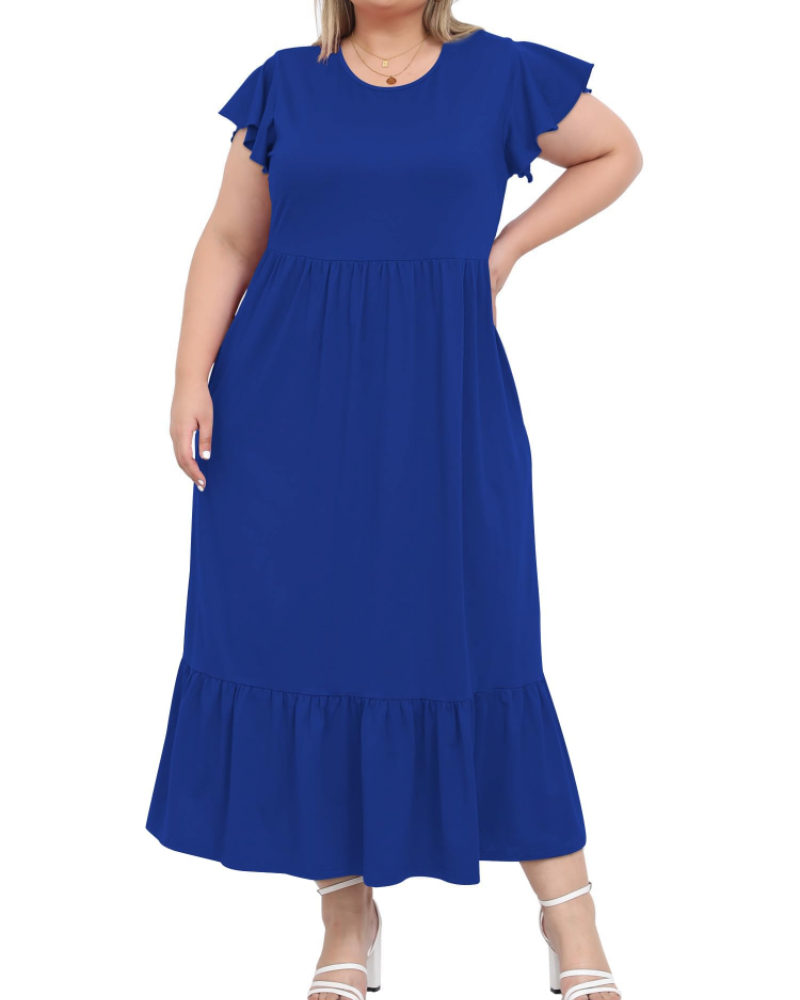 Hazel Damen Langkleid Große Größe – Kurze Ärmel & Taschen