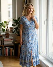 Vestido Maxi Vernelie para Mujer – Vestido Floral Abotonado, Corte Fluido y Estilo Romántico