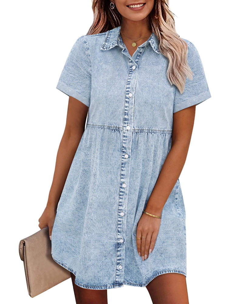 Vestito Camicia Donna in Denim Emma – Vestito Babydoll con Bottoni e Volant Sovrapposti