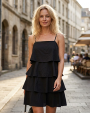 Camille Vestido Mujer – Vestido Maxi con Volantes, Escote en V, Sin Mangas, Chifón Plisado, Verano