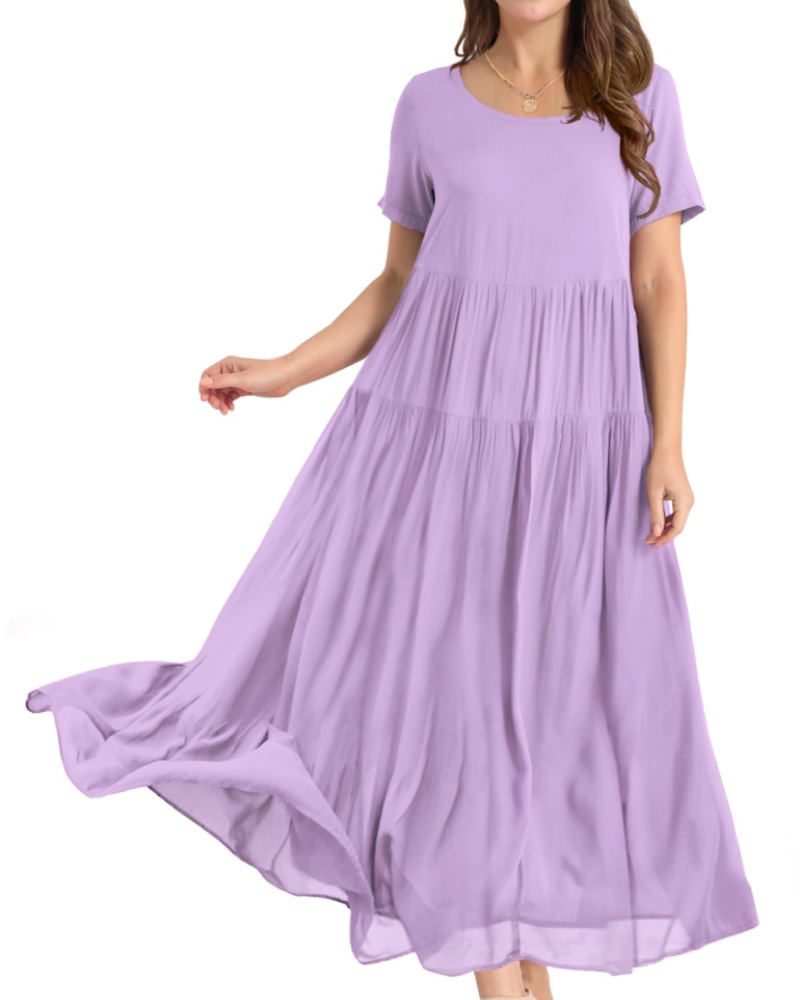Rina Maxi Dress for Women – Bohemian Floral Cotton Dress with Round Neck & Pockets Summer