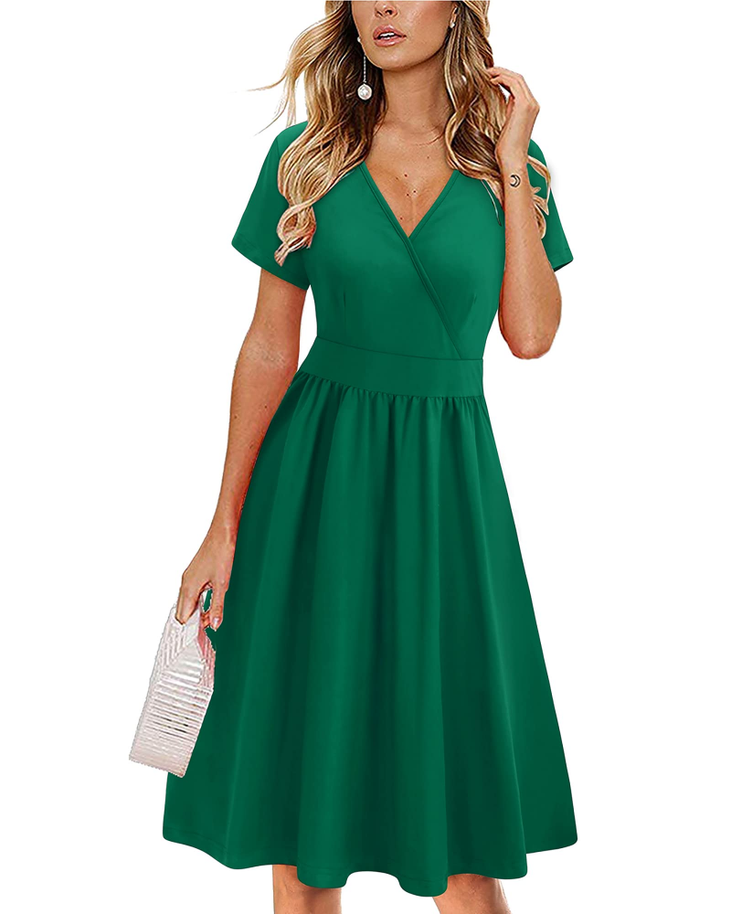 Sophia Robe Femme Été – Cache-Cœur Col V Longueur Genou avec Poches