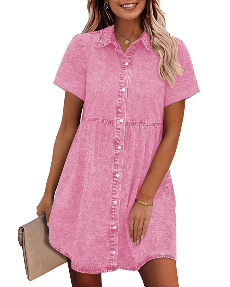 Vestito Camicia Donna in Denim Emma – Vestito Babydoll con Bottoni e Volant Sovrapposti