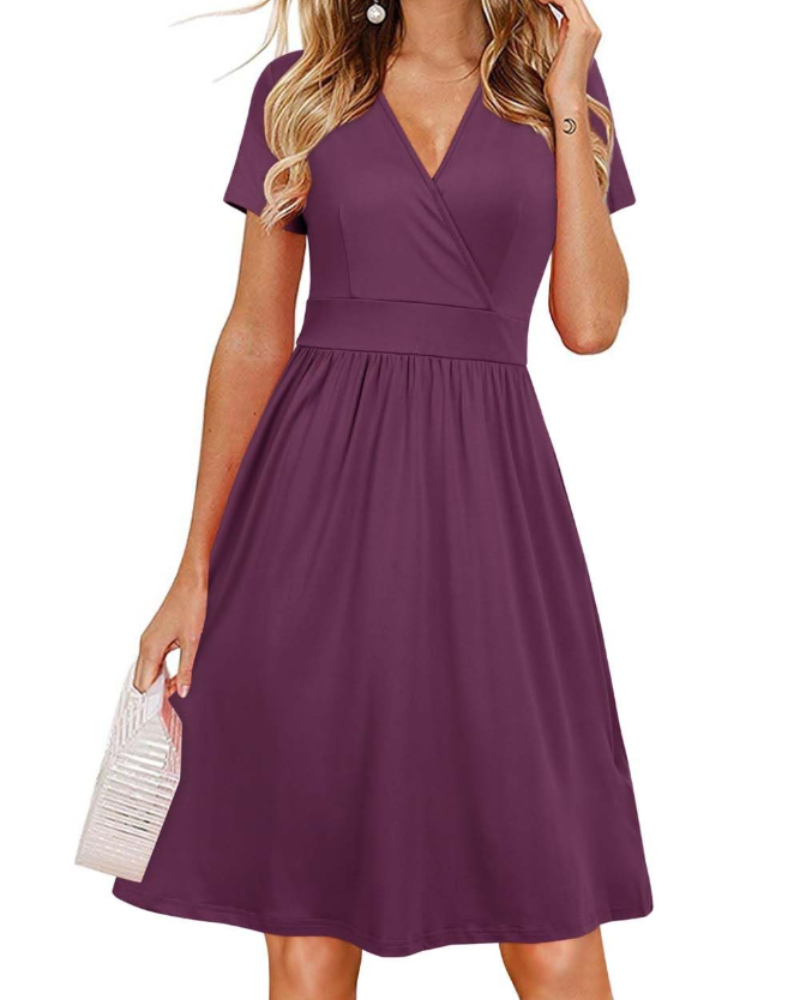 Sophia Robe Femme Été – Cache-Cœur Col V Longueur Genou avec Poches