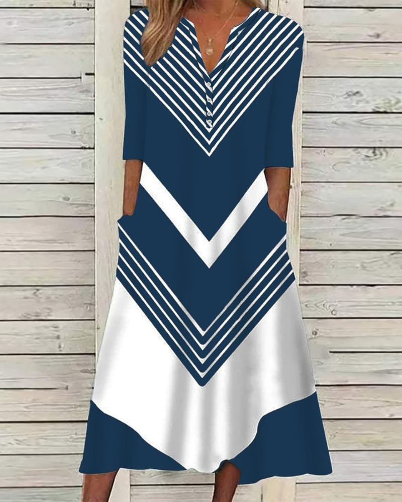 Vestido Midi Floral para Mujer Jerlie – Cuello en V con Botones, Mangas Cortas, Bolsillos Verano