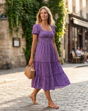 Vestito Midi Estivo Donna Aria – Floreale con Scollo Quadrato e Maniche a Volant
