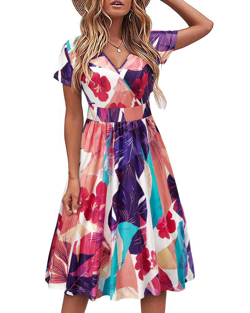 Sophia Robe Femme Été – Cache-Cœur Col V Longueur Genou avec Poches