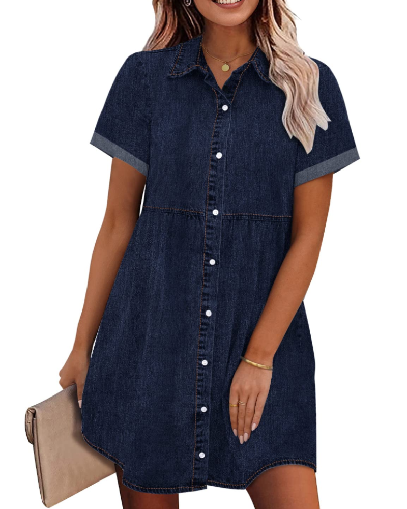 Vestito Camicia Donna in Denim Emma – Vestito Babydoll con Bottoni e Volant Sovrapposti