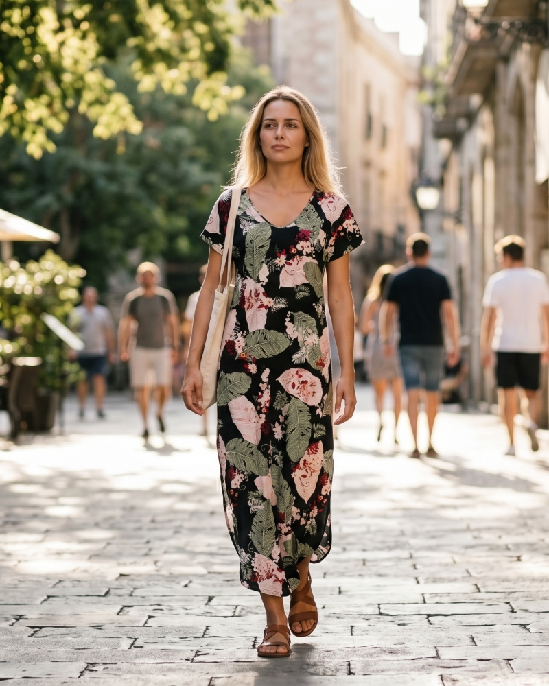 Blair Robe Maxi Femme Été – Florale Col Rond Fente & Poches