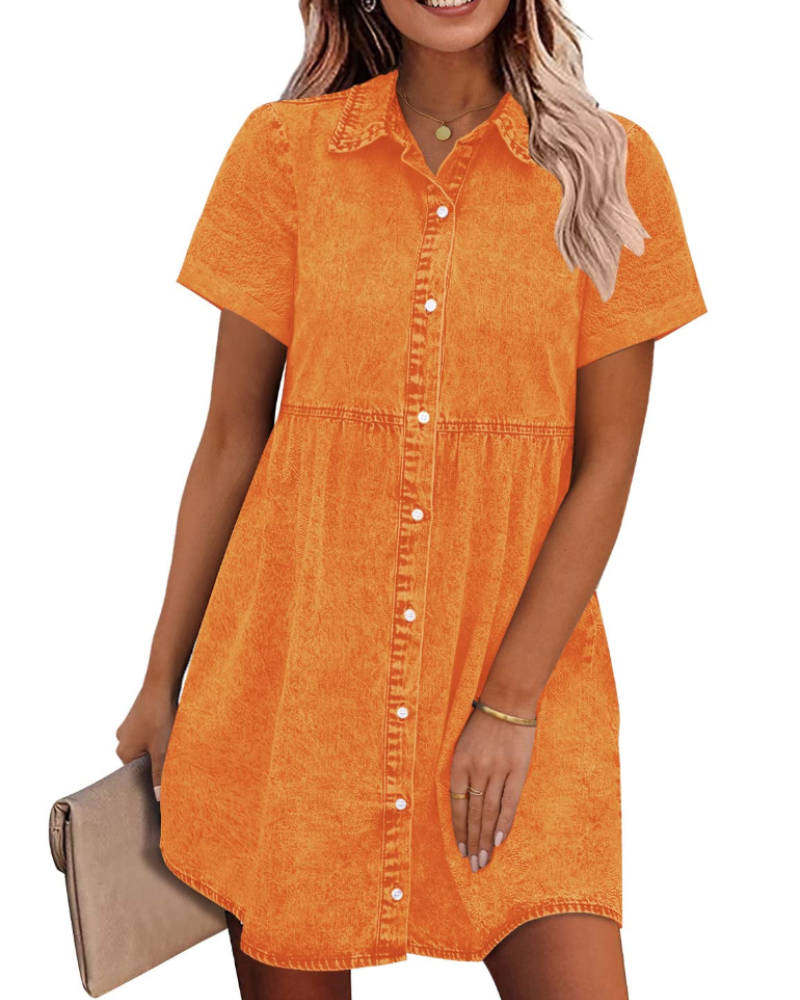 Vestito Camicia Donna in Denim Emma – Vestito Babydoll con Bottoni e Volant Sovrapposti