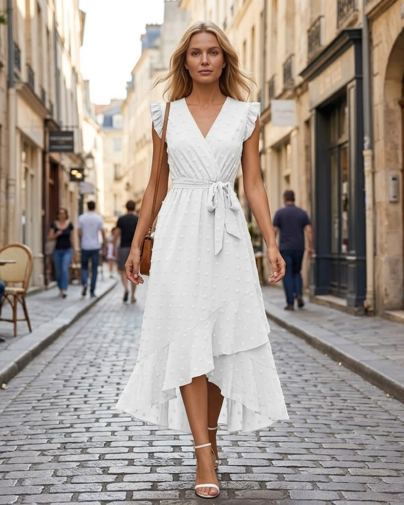 Vestido Luna Bohemio para Mujer – Vestido Largo Fluido con Escote en V y Mangas con Volantes
