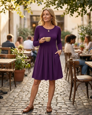 Vestido Sophie para mujer – Vestido de manga larga con talle imperio y bolsillos, casual y chic
