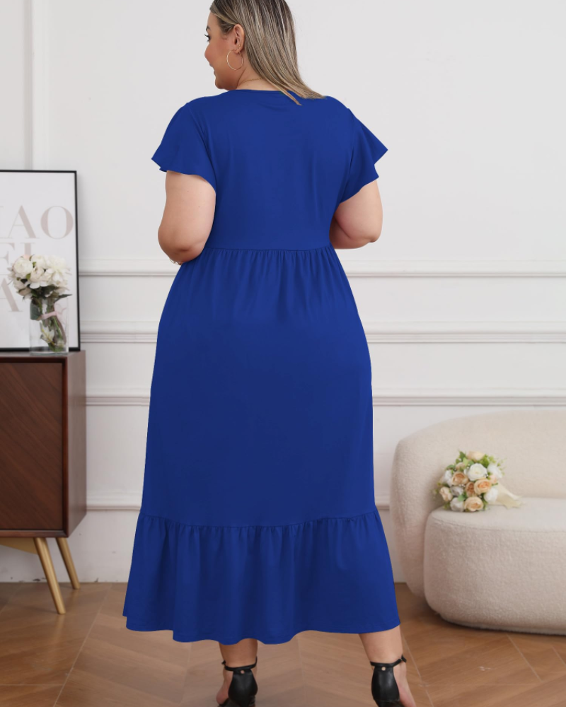Hazel Damen Langkleid Große Größe – Kurze Ärmel & Taschen
