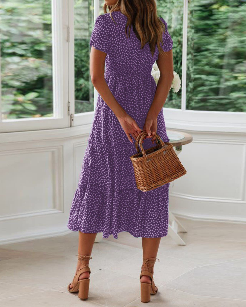 Vestito Midi Estivo Donna Aria – Floreale con Scollo Quadrato e Maniche a Volant