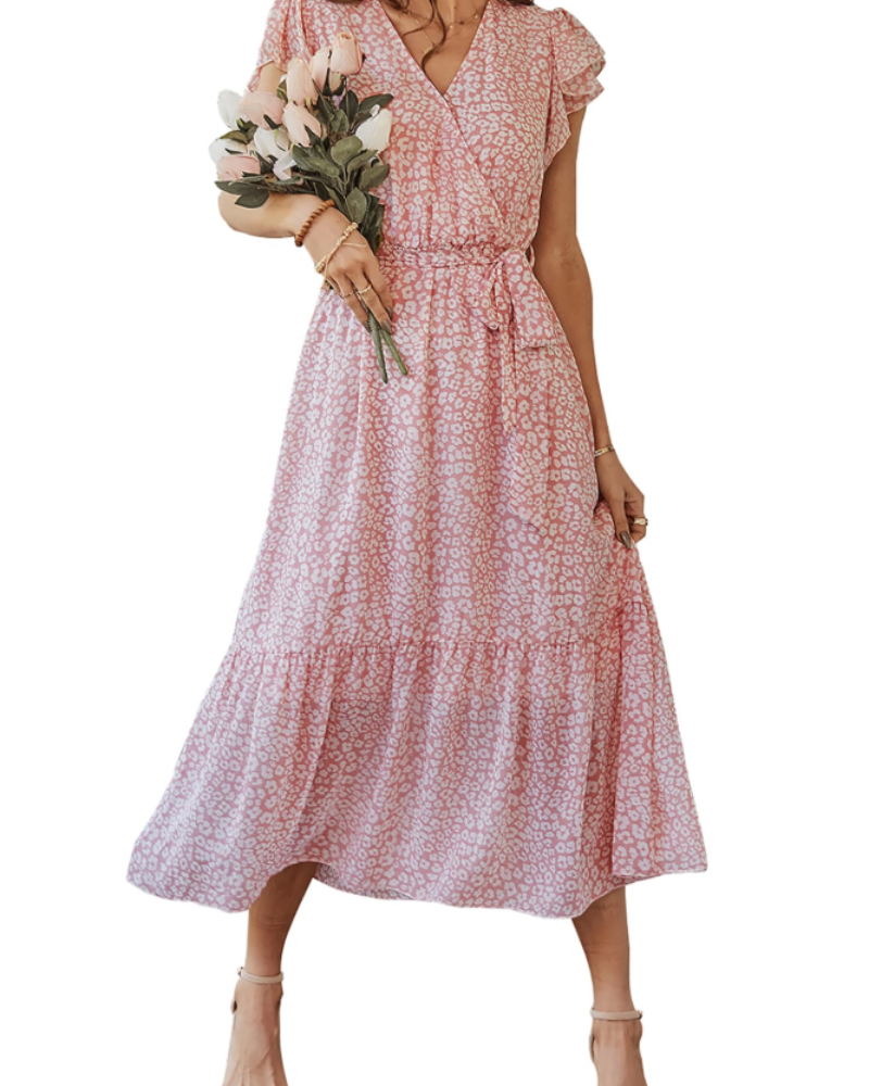 Anita Maxi Dress for Women – Bohemian Floral Dress with V-Neck, Ruffles, Belt, Summer