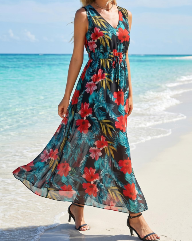 Vestito estivo da donna Molly – floreale bohémien con scollo a V, schiena scoperta e coulisse