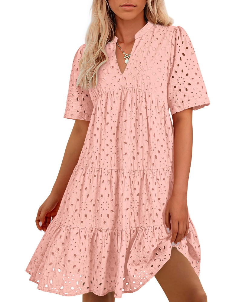 Abito Bohemien da Donna Riley – Abito Corto con Scollo a V, Pizzo Ricamato e Volant