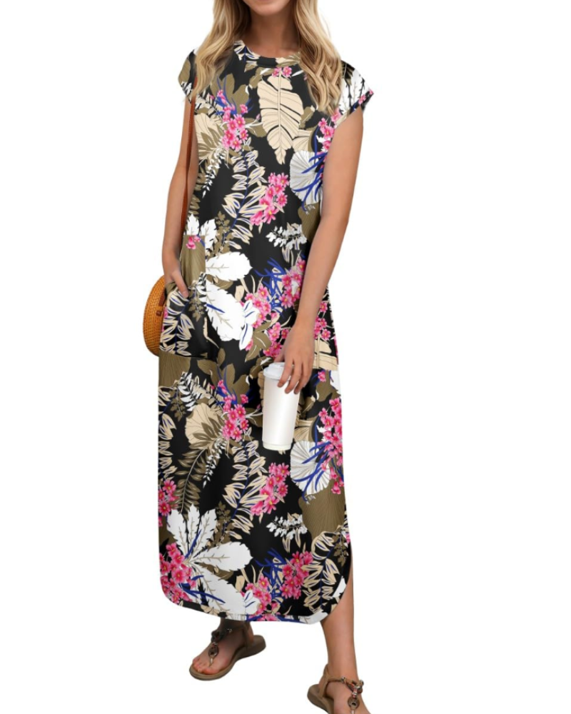 Aubrey Maxikleid für Damen Sommer – Ärmellos, Rundhalsausschnitt & Taschen