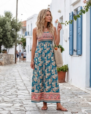 Rochie maxi Willow pentru femei – cu imprimeu floral, smocată, cu bretele și volane