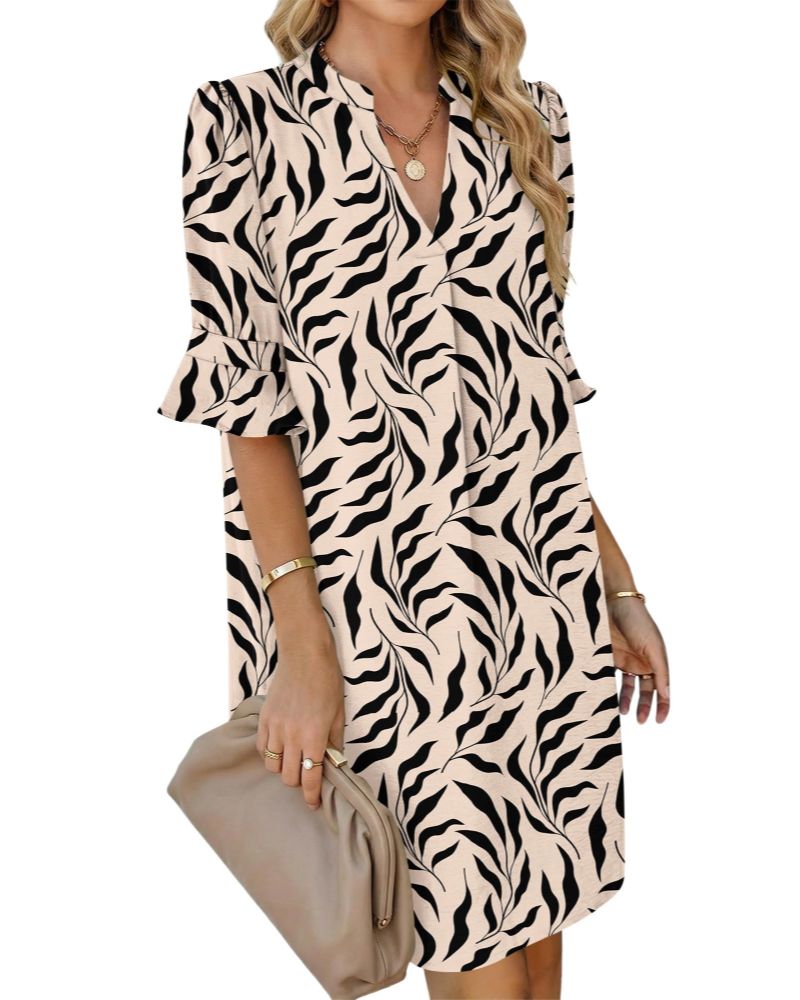 Ronella Naisten Robe Chemise – Kesämekko V-kaula-aukolla, Leveä Leikkaus, Taskut ja Liehuvat Hihat