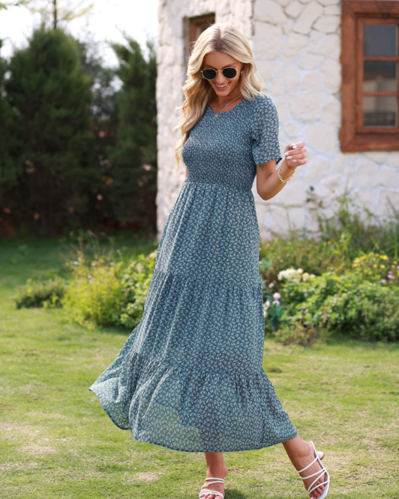 Nadia Maxi Haljina za Žene Ljeto – Cvjetni Boho s Nabranim Volanima