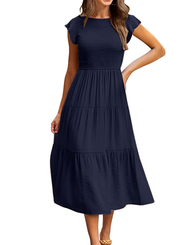 Plinky Robe Femme – Robe Été Volants Taille Élastique A-Line Mi-Longue