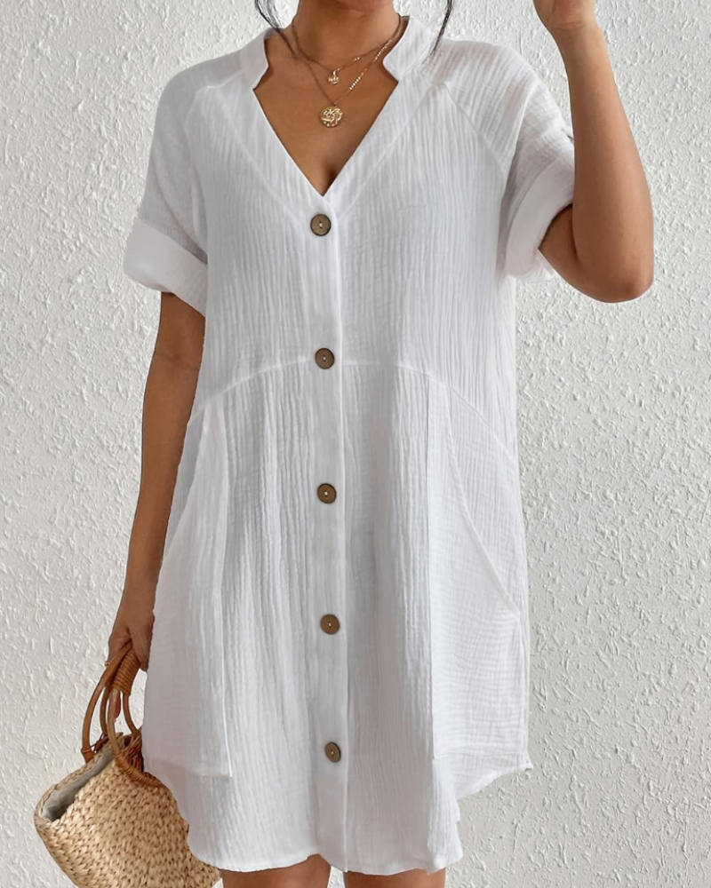 Paige Tunica da Spiaggia Donna – Cotone Collo a V con Bottoni e Tasche